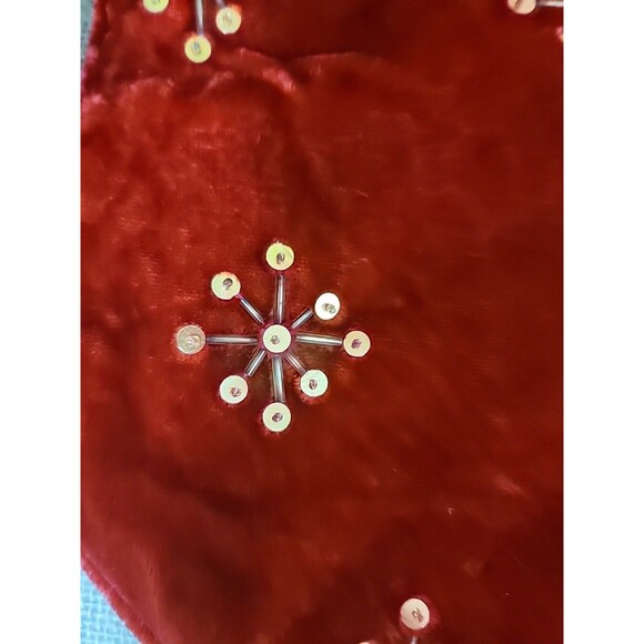 16" Red VELVETEEN CHRISTMAS STOCKING w/ Sequin SNOWFLAKES - Picture 3 of 3